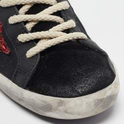 Golden Goose Black Calf Hair and Canvas Super Star Lace Up Sneakers Size 37