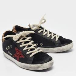 Golden Goose Black Calf Hair and Canvas Super Star Lace Up Sneakers Size 37