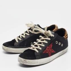Golden Goose Black Calf Hair and Canvas Super Star Lace Up Sneakers Size 37
