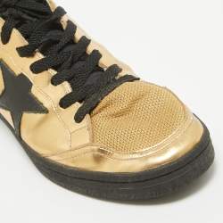 Pre Owned Golden Goose Gold/Black Leather and Mesh Records Sneakers Size 41