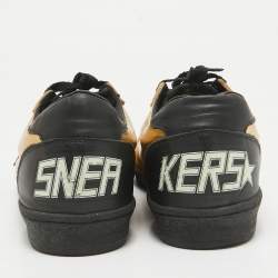 Pre Owned Golden Goose Gold/Black Leather and Mesh Records Sneakers Size 41