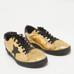 Pre Owned Golden Goose Gold/Black Leather and Mesh Records Sneakers Size 41