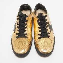 Pre Owned Golden Goose Gold/Black Leather and Mesh Records Sneakers Size 41