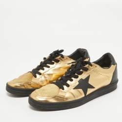 Pre Owned Golden Goose Gold/Black Leather and Mesh Records Sneakers Size 41
