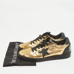 Pre Owned Golden Goose Gold/Black Leather and Mesh Records Sneakers Size 41