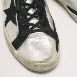 Pre Owned Golden Goose Silver/Black Leather and Suede Superstar Lace Up Sneakers Size 40