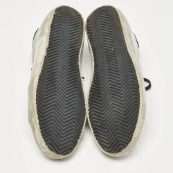 Pre Owned Golden Goose Silver/Black Leather and Suede Superstar Lace Up Sneakers Size 40