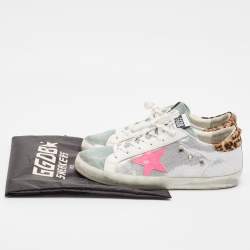 Pre Owned Golden Goose White/Grey Leather and Sequins Superstar Low Top Sneakers Size 41