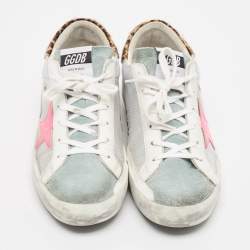 Pre Owned Golden Goose White/Grey Leather and Sequins Superstar Low Top Sneakers Size 41