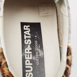 Pre Owned Golden Goose White/Grey Leather and Sequins Superstar Low Top Sneakers Size 41
