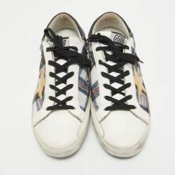 Pre Owned Golden Goose White Canvas and Leather Superstar Lace Up Sneakers Size 40