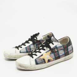 Pre Owned Golden Goose White Canvas and Leather Superstar Lace Up Sneakers Size 40