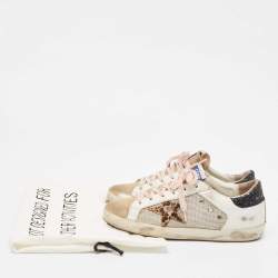 Pre Owned Golden Goose White/Grey Leather and Suede Superstar Lace Up Sneakers Size 38