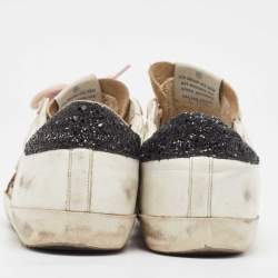 Pre Owned Golden Goose White/Grey Leather and Suede Superstar Lace Up Sneakers Size 38