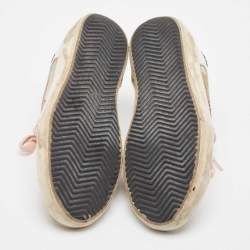 Pre Owned Golden Goose White/Grey Leather and Suede Superstar Lace Up Sneakers Size 38