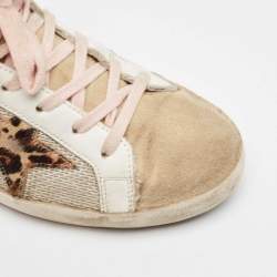 Pre Owned Golden Goose White/Grey Leather and Suede Superstar Lace Up Sneakers Size 38