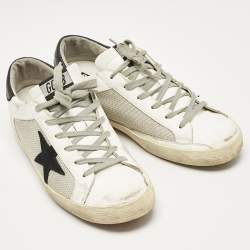 Pre Owned Golden Goose White Mesh and Leather Superstar Lace Up Sneakers Size 40