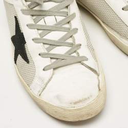 Pre Owned Golden Goose White Mesh and Leather Superstar Lace Up Sneakers Size 40