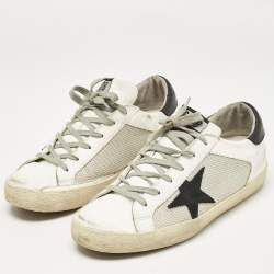 Pre Owned Golden Goose White Mesh and Leather Superstar Lace Up Sneakers Size 40