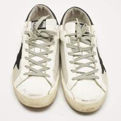 Pre Owned Golden Goose White Mesh and Leather Superstar Lace Up Sneakers Size 40