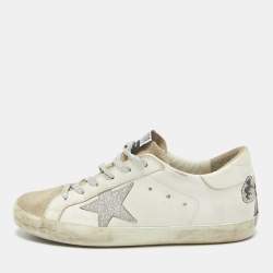 Golden Goose White Leather and Suede Superstar Lace Up Sneakers Size 38