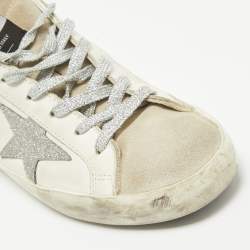 Golden Goose White Leather and Suede Superstar Lace Up Sneakers Size 38