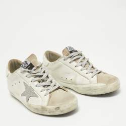 Golden Goose White Leather and Suede Superstar Lace Up Sneakers Size 38