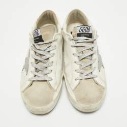 Golden Goose White Leather and Suede Superstar Lace Up Sneakers Size 38