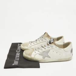 Golden Goose White Leather and Suede Superstar Lace Up Sneakers Size 38