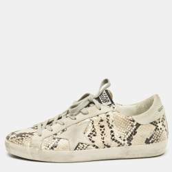 Golden Goose Grey Python Embossed Leather and Suede Super Star Lace Up Sneakers Size 39