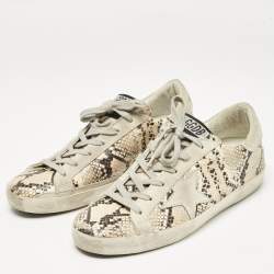 Golden Goose Grey Python Embossed Leather and Suede Super Star Lace Up Sneakers Size 39