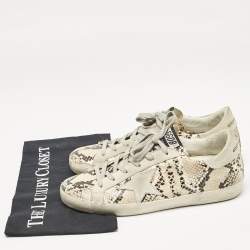 Golden Goose Grey Python Embossed Leather and Suede Super Star Lace Up Sneakers Size 39