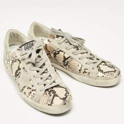 Golden Goose Grey Python Embossed Leather and Suede Super Star Lace Up Sneakers Size 39