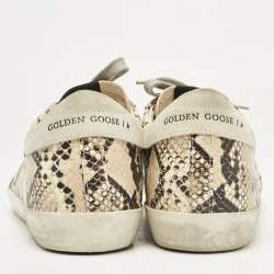 Golden Goose Grey Python Embossed Leather and Suede Super Star Lace Up Sneakers Size 39