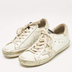 Pre Owned Golden Goose White/Gold Leather Superstar Sneakers Size 37