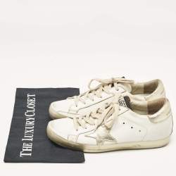 Pre Owned Golden Goose White/Gold Leather Superstar Sneakers Size 37