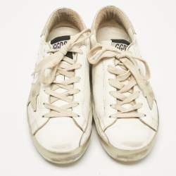 Pre Owned Golden Goose White/Gold Leather Superstar Sneakers Size 37