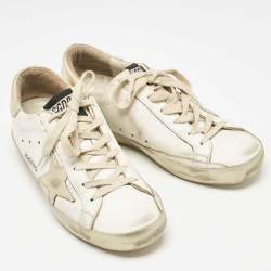 Pre Owned Golden Goose White/Gold Leather Superstar Sneakers Size 37