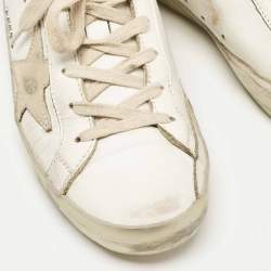 Pre Owned Golden Goose White/Gold Leather Superstar Sneakers Size 37