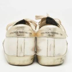 Pre Owned Golden Goose White/Gold Leather Superstar Sneakers Size 37