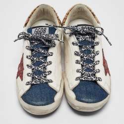 Pre Owned Golden Goose Multicolor Calf Leather and Denim Super Star Lace Up Sneakers Size 39