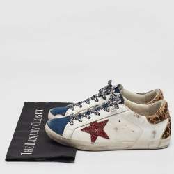 Pre Owned Golden Goose Multicolor Calf Leather and Denim Super Star Lace Up Sneakers Size 39