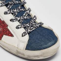 Pre Owned Golden Goose Multicolor Calf Leather and Denim Super Star Lace Up Sneakers Size 39