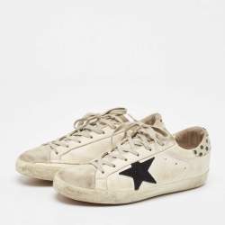 Golden Goose White Leather and Suede Super Star Lace Up Sneakers Size 40