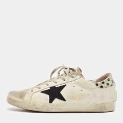 Golden Goose White Leather and Suede Super Star Lace Up Sneakers Size 40