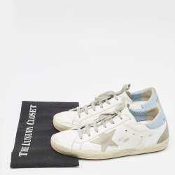 Pre Owned Golden Goose White/Blue Leather Super Star Sneakers Size 39