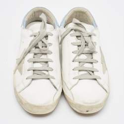 Pre Owned Golden Goose White/Blue Leather Super Star Sneakers Size 39