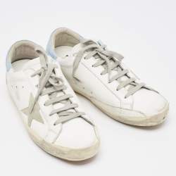Pre Owned Golden Goose White/Blue Leather Super Star Sneakers Size 39