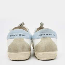 Pre Owned Golden Goose White/Blue Leather Super Star Sneakers Size 39