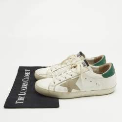 Pre Owned Golden Goose White/Green Leather Super Star Lace Up Sneakers Size 38